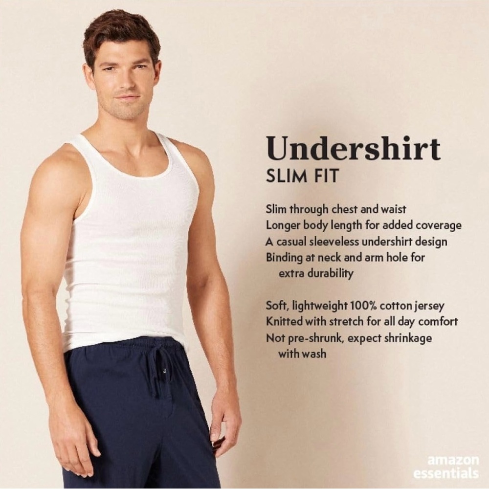 Amazon Essentials Men's Lightweight Tank Undershirts, Pack of 6 - Picture 2 of 5